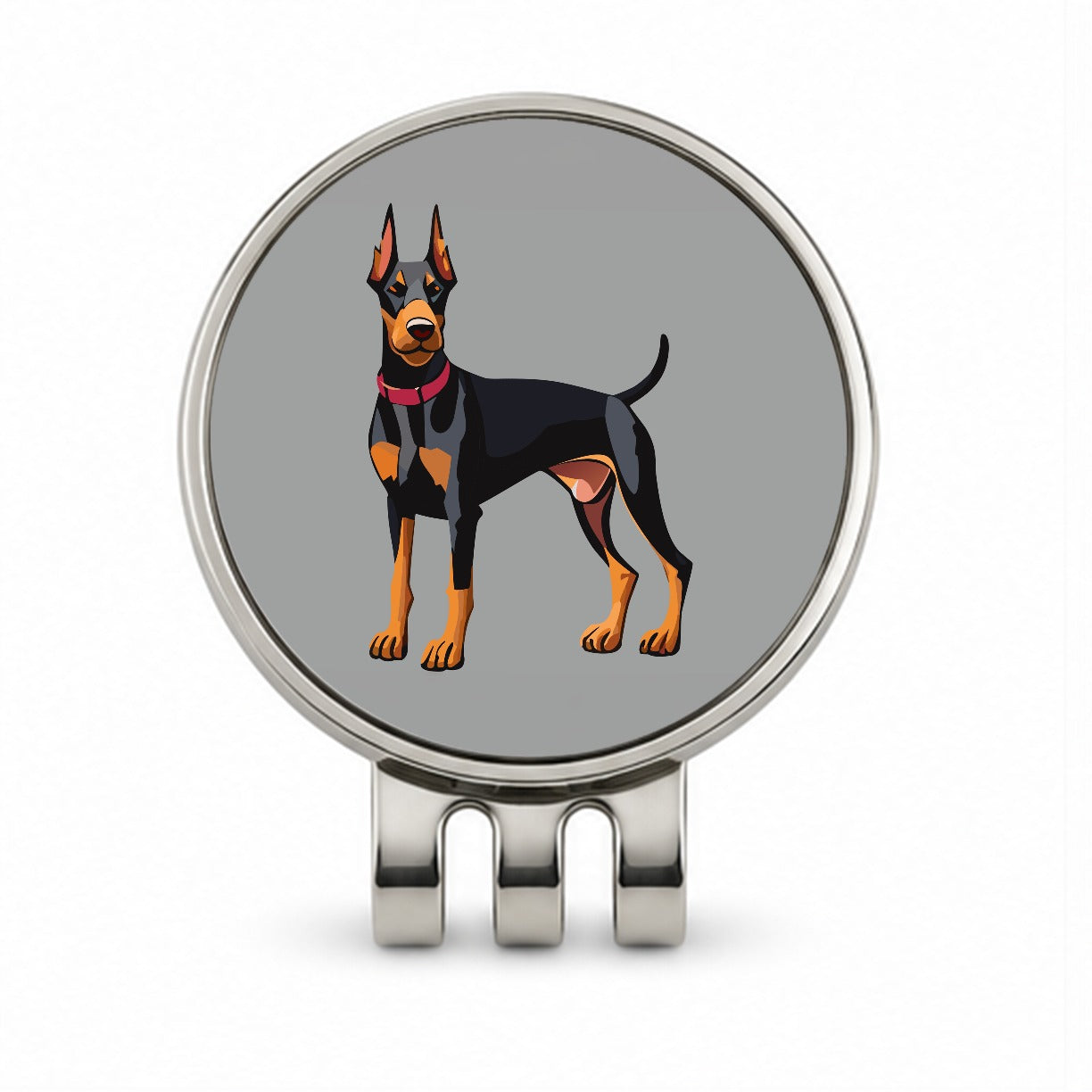 Doberman Dog Standing Golf Hat Clip with Ball Marker