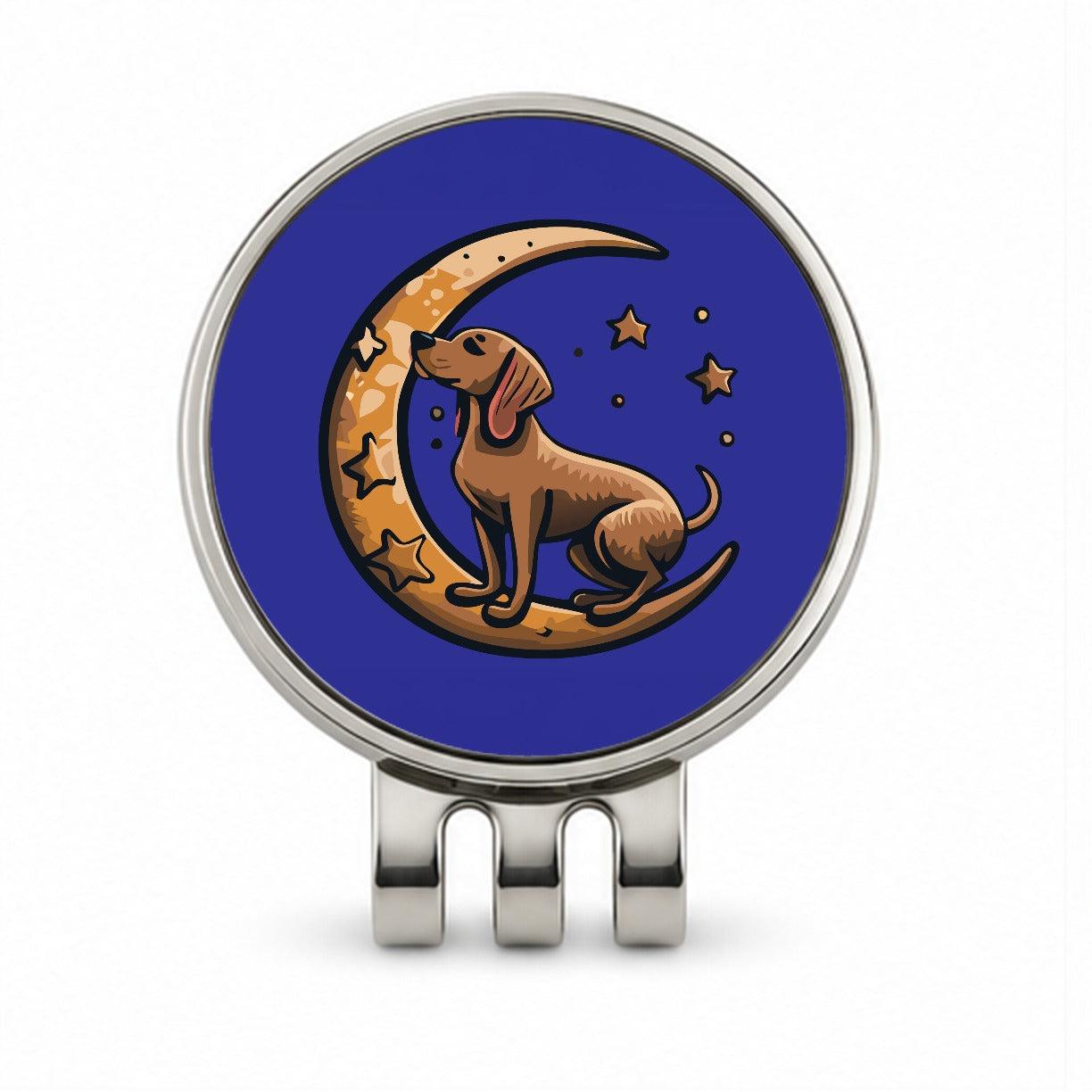 Dog on Crescent Moon Stars Cute Golf Hat Clip with Ball Marker