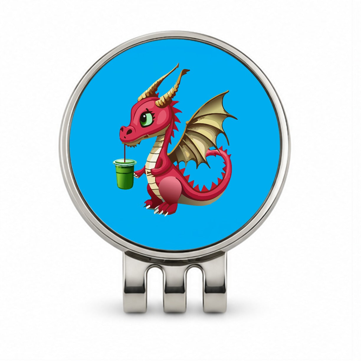 Dragon Drinking Boba Tea Funny Golf Hat Clip with Ball Marker