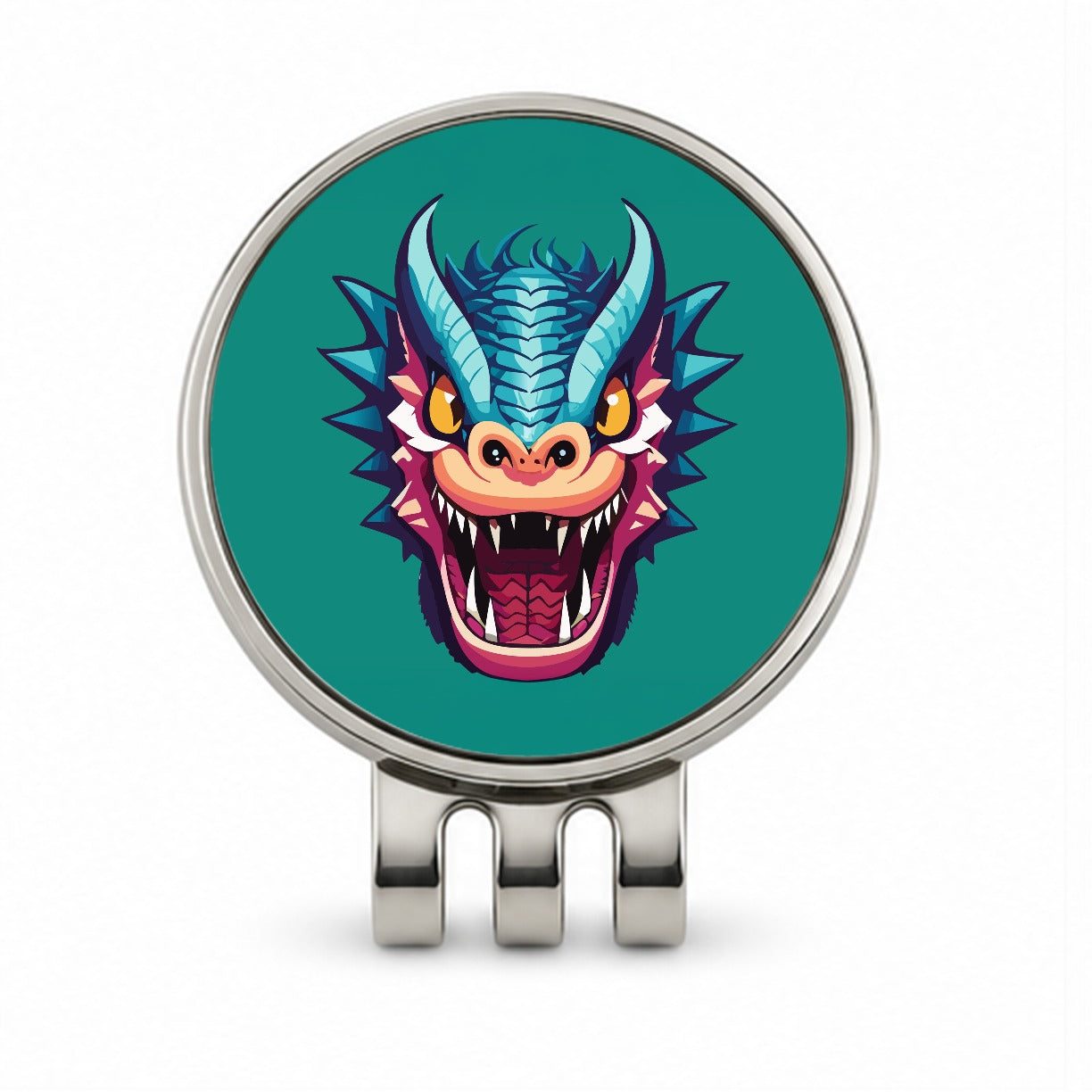 Dragon Face Angry Blue Golf Hat Clip with Ball Marker