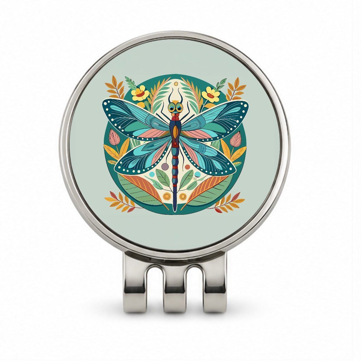 Dragonfly Floral Flowers Golf Hat Clip with Ball Marker