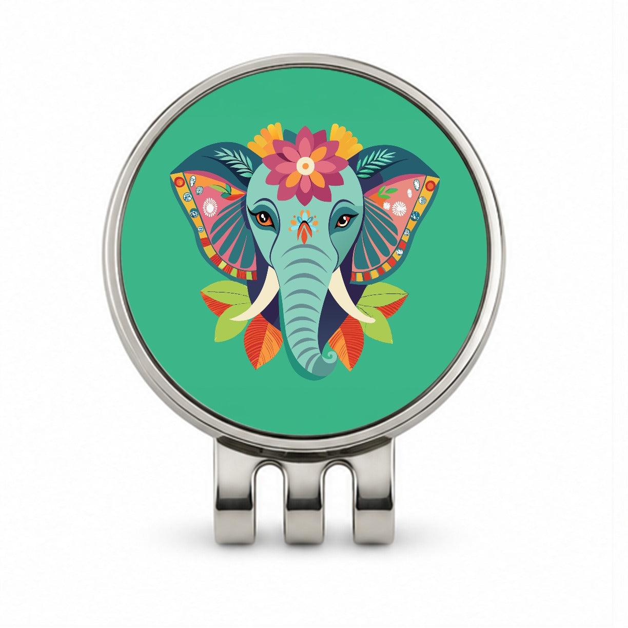 Elephant Head Floral Flowers Golf Hat Clip with Ball Marker