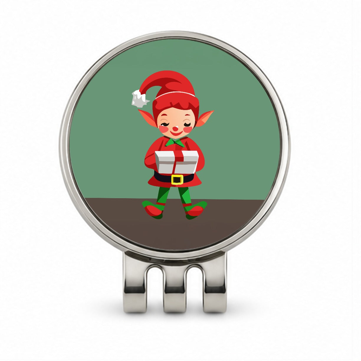 Elf Christmas Opening Present Golf Hat Clip with Ball Marker
