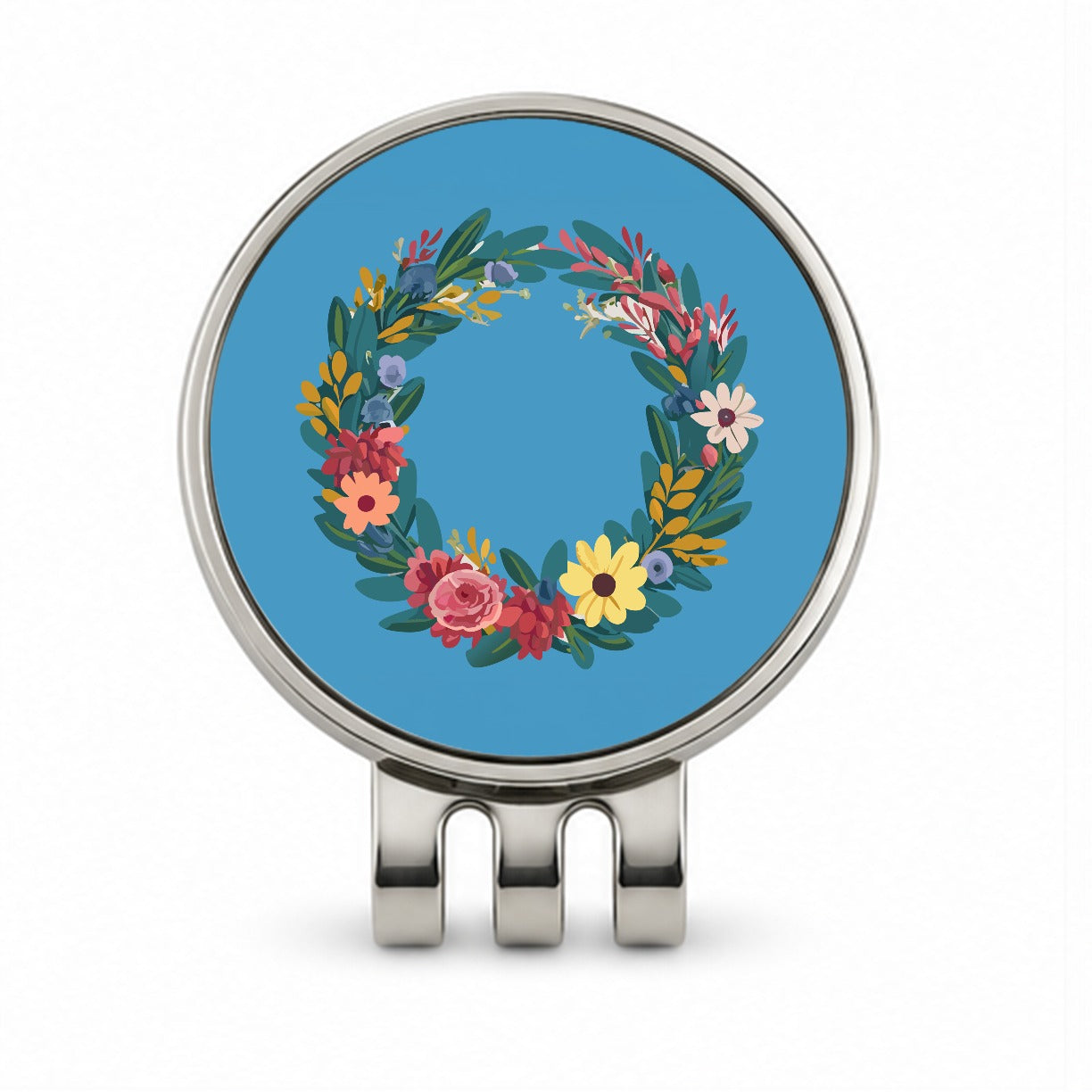 Floral Wreath Border Spring Golf Hat Clip with Ball Marker