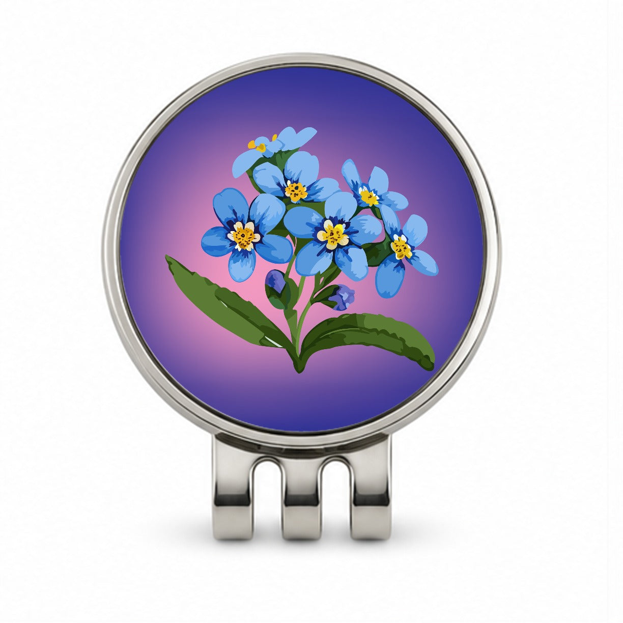 Forget Me Not Flowers Blue Watercolor Golf Hat Clip with Ball Marker