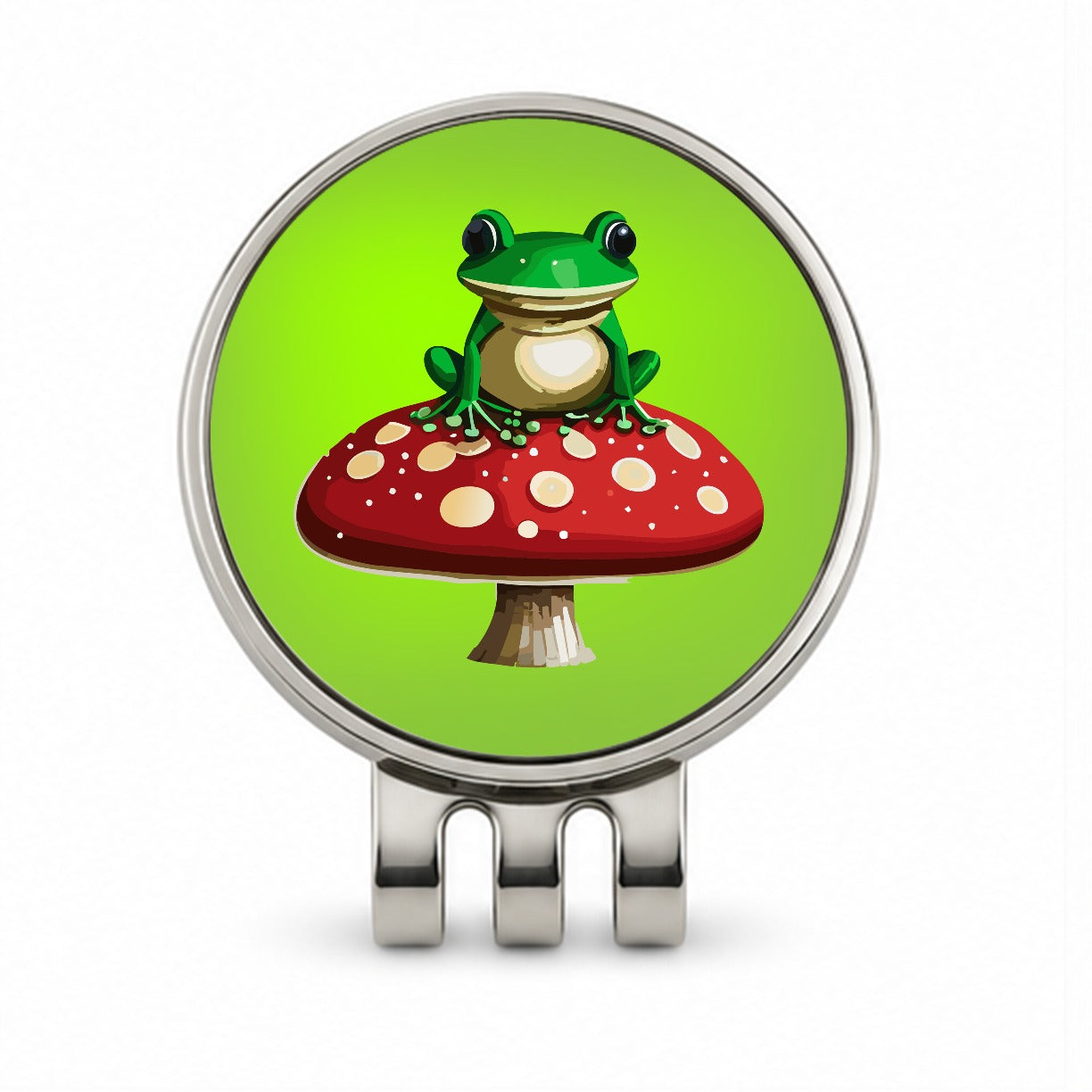 Frog on Red Toadstool Mushroom Golf Hat Clip with Ball Marker