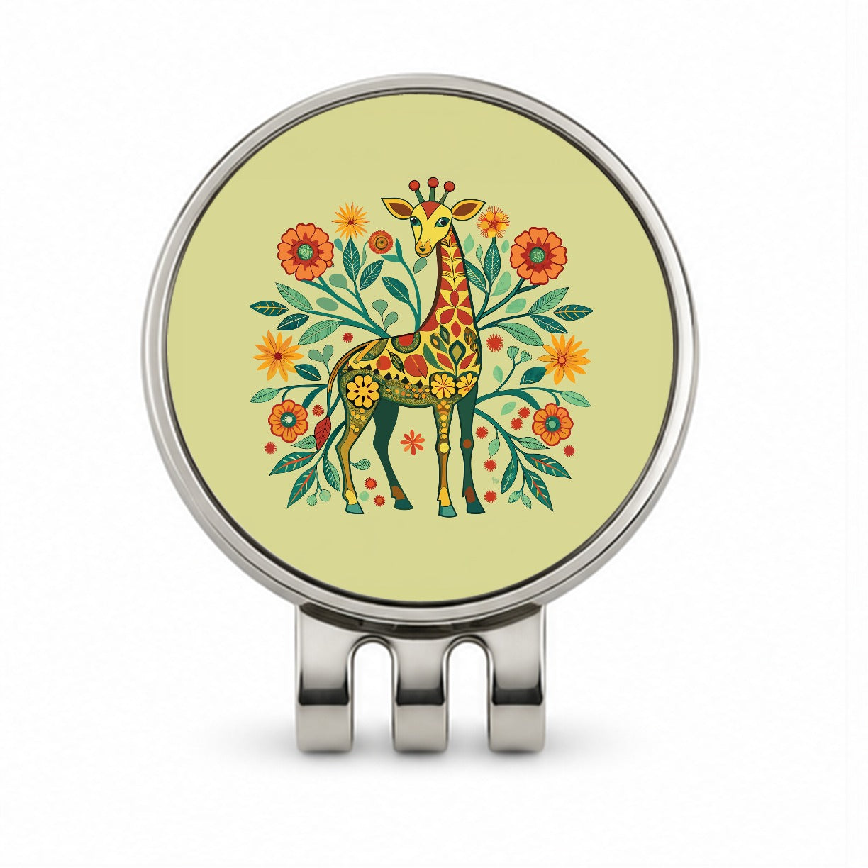 Giraffe Floral Art Nouveau Flowers Elegant Golf Hat Clip with Ball Marker