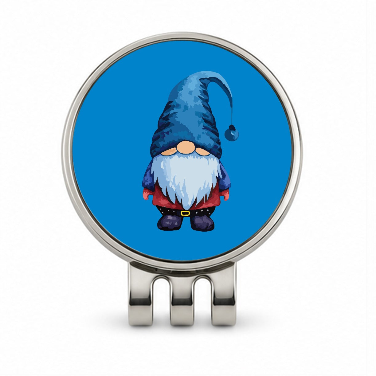 Gnome Standing Blue Hat Golf Hat Clip with Ball Marker