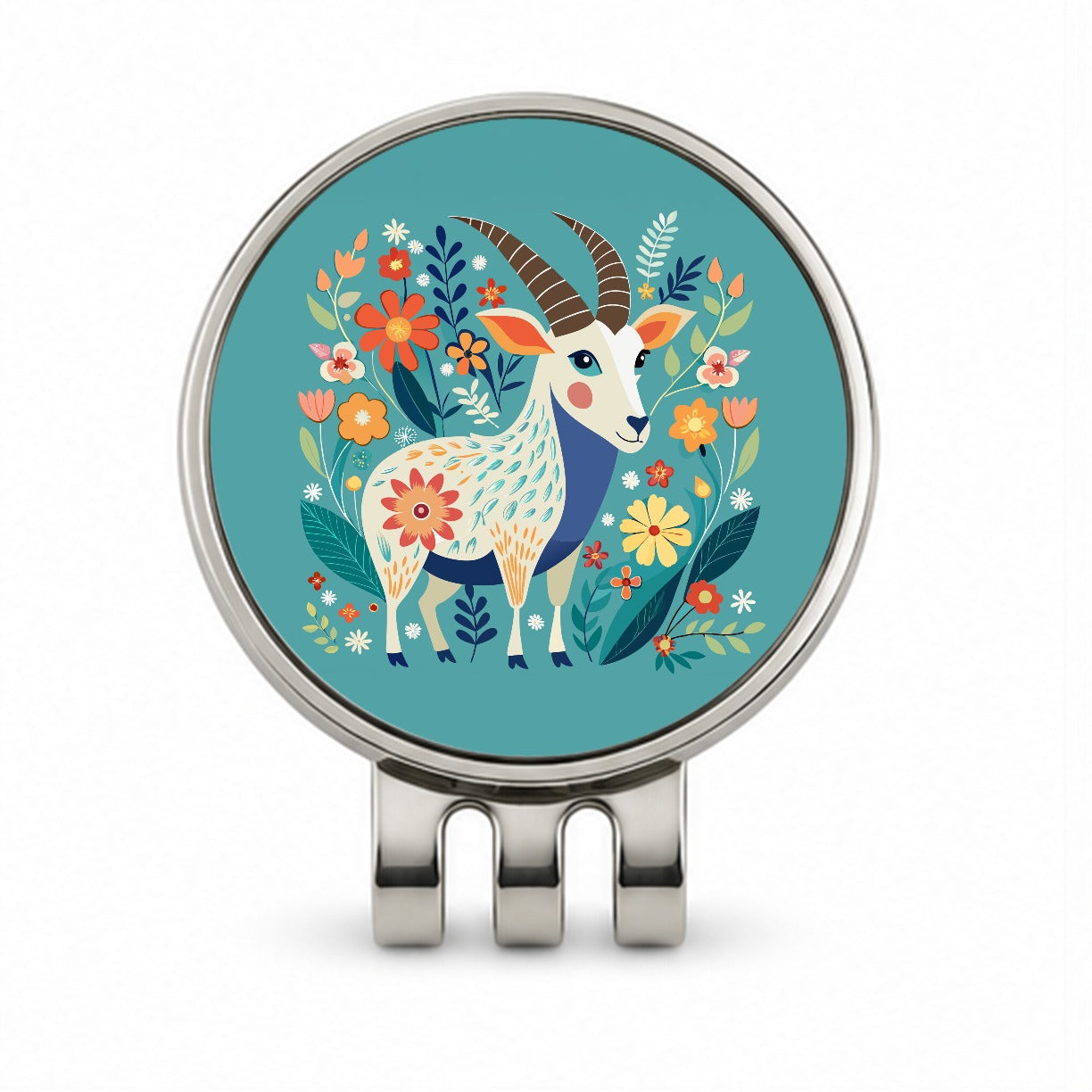 Goat Floral Flowers Golf Hat Clip with Ball Marker
