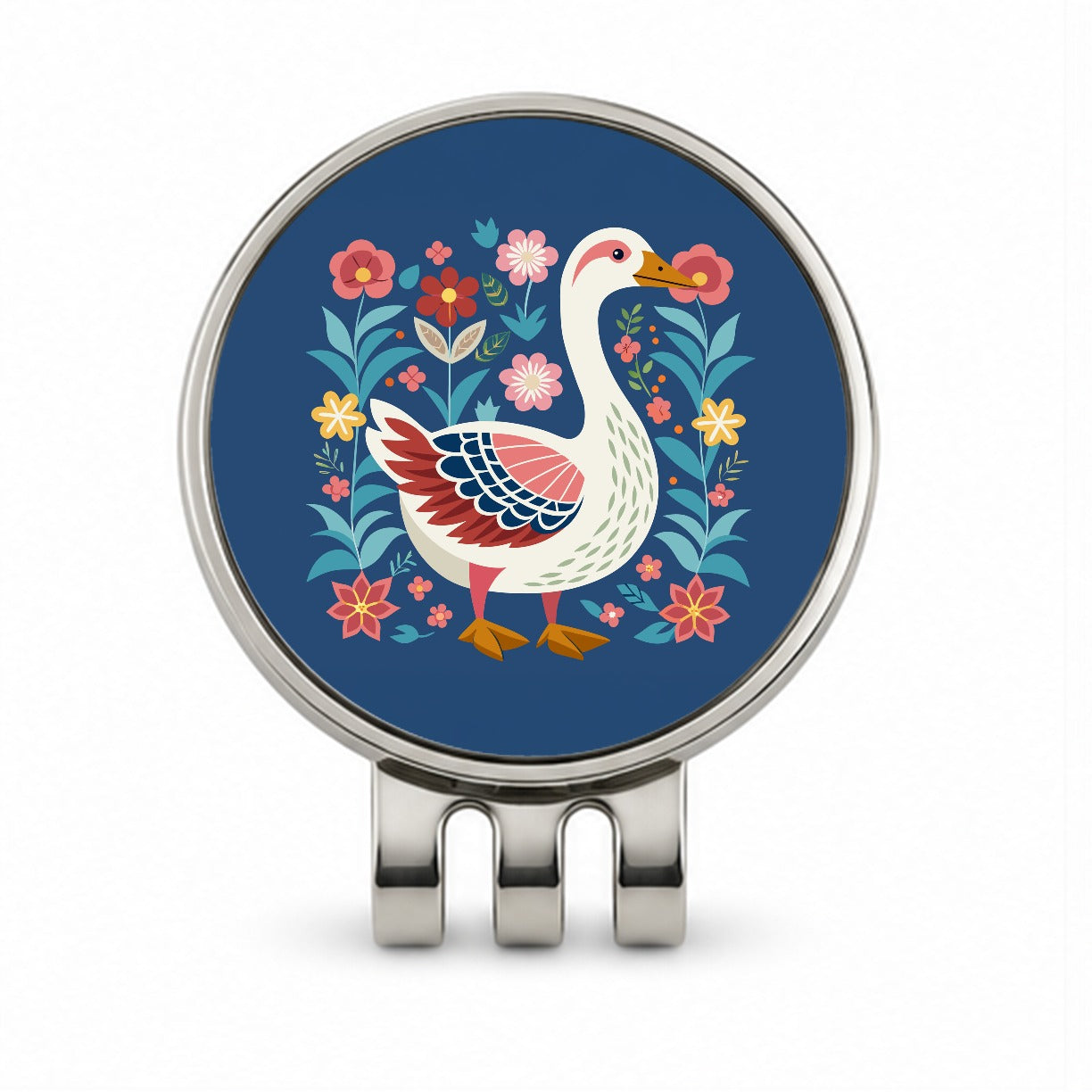 Goose Bird Floral Flowers Golf Hat Clip with Ball Marker