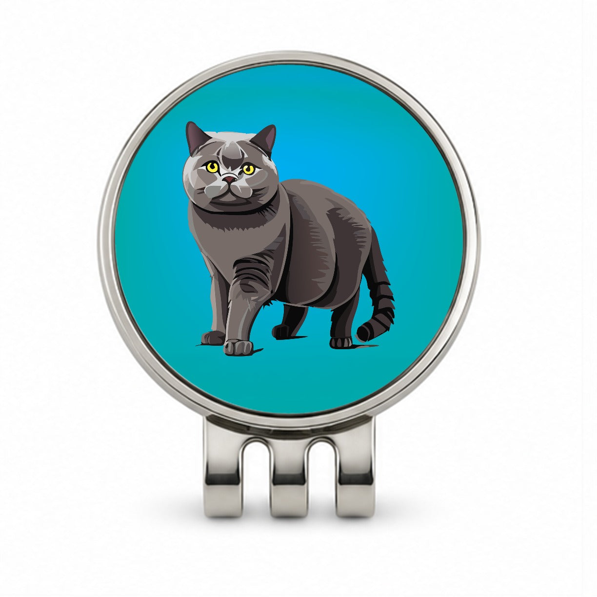 Gray British Shorthair Cat Golf Hat Clip with Ball Marker