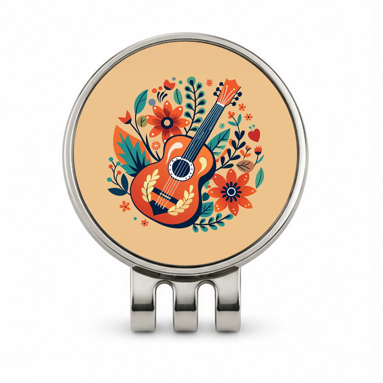 Guitar Music Floral Motif Golf Hat Clip with Ball Marker