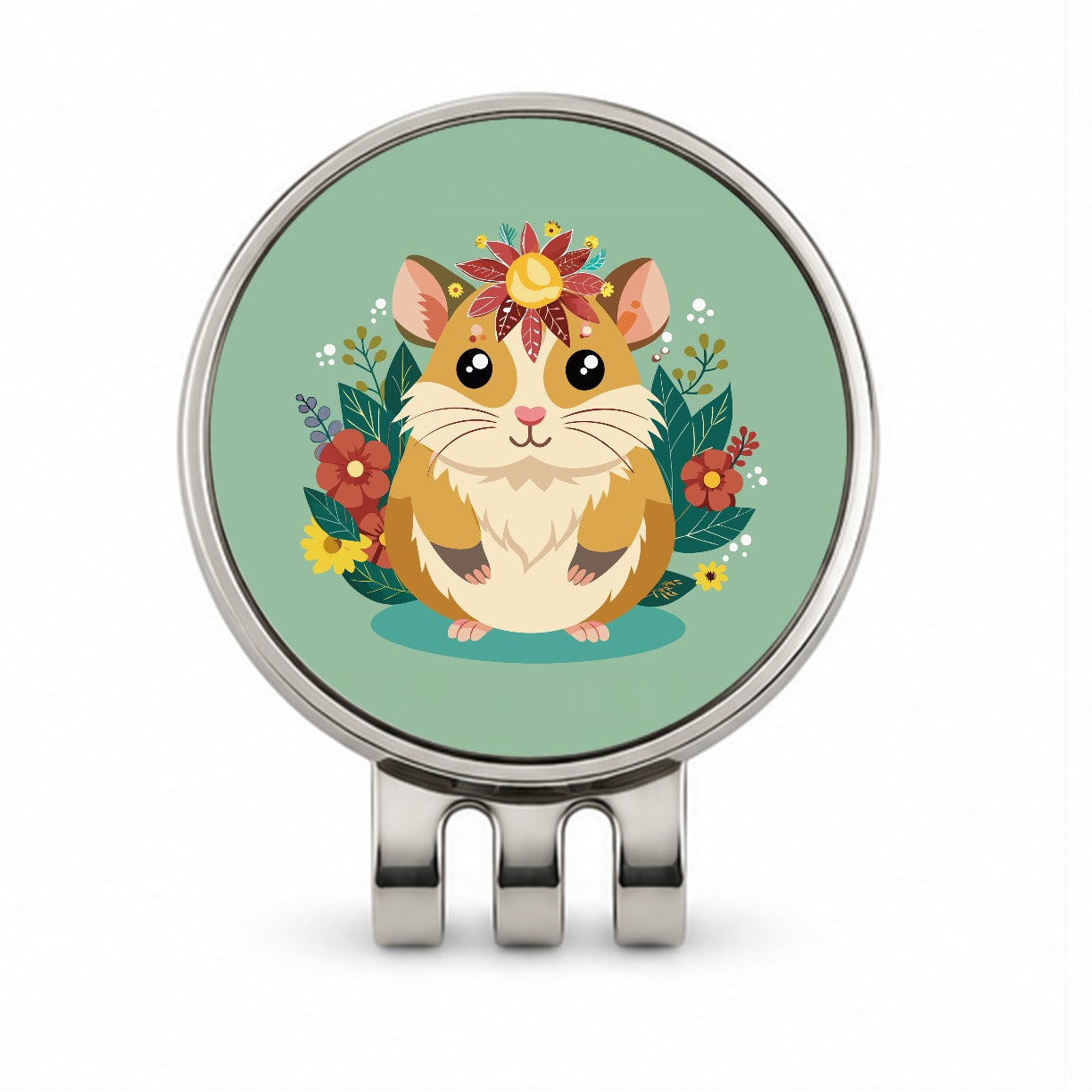 Hamster Floral Flowers Golf Hat Clip with Ball Marker