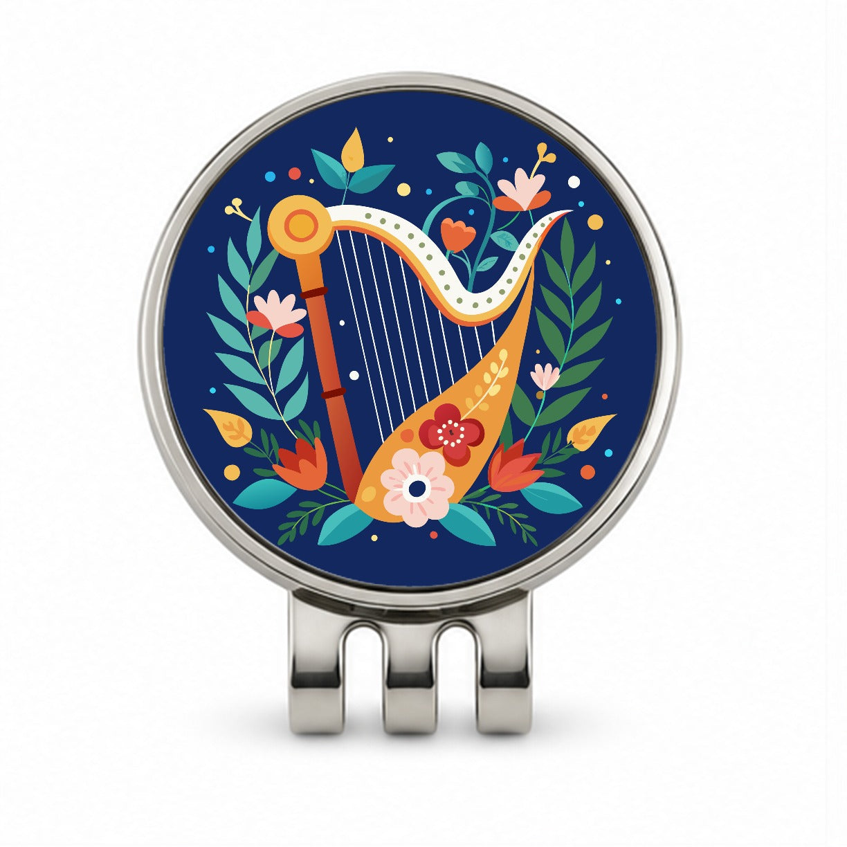 Harp Music Floral Motif Golf Hat Clip with Ball Marker