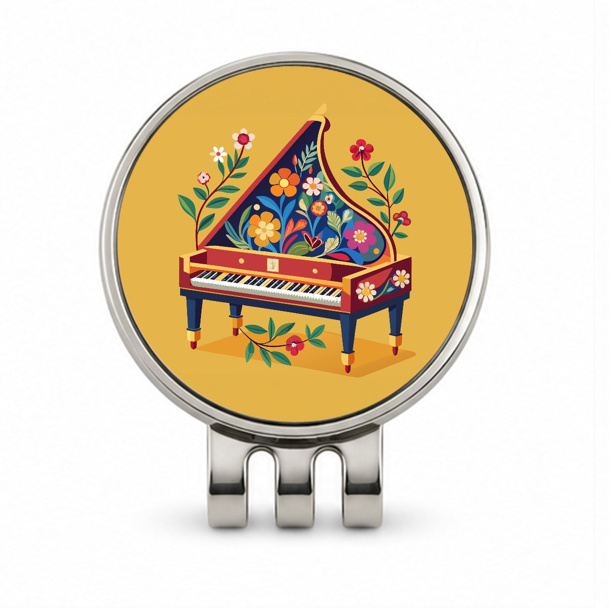 Harpsichord Music Floral Motif Golf Hat Clip with Ball Marker