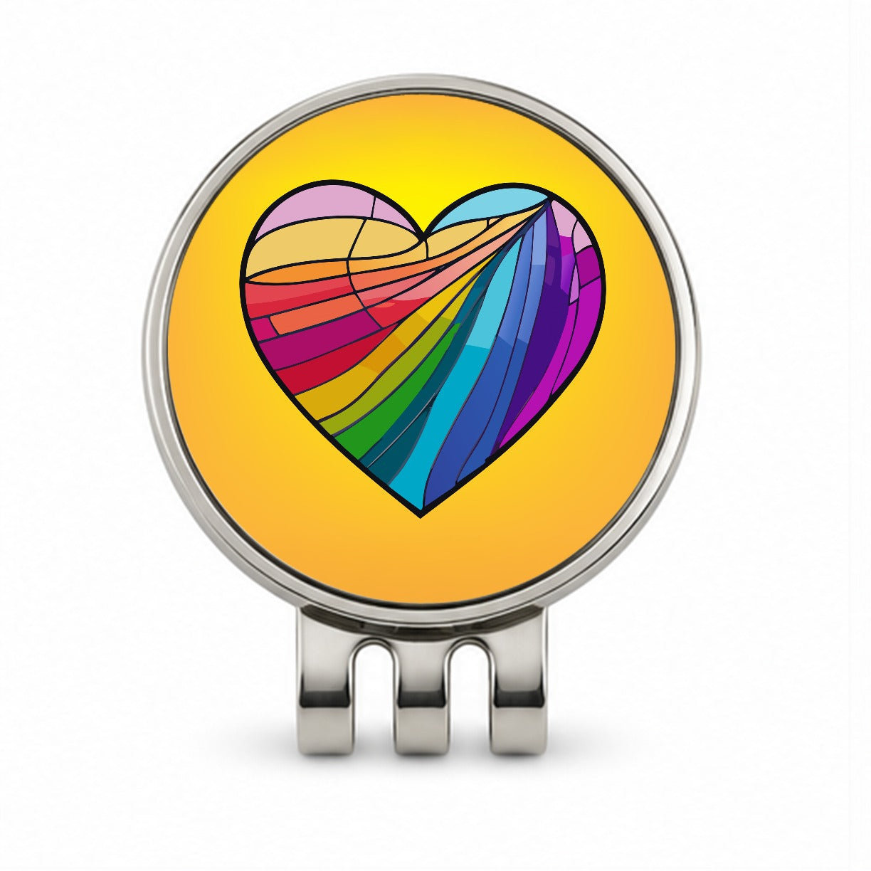 Heart Rainbow Stained Glass Love LGBTQ Golf Hat Clip with Ball Marker