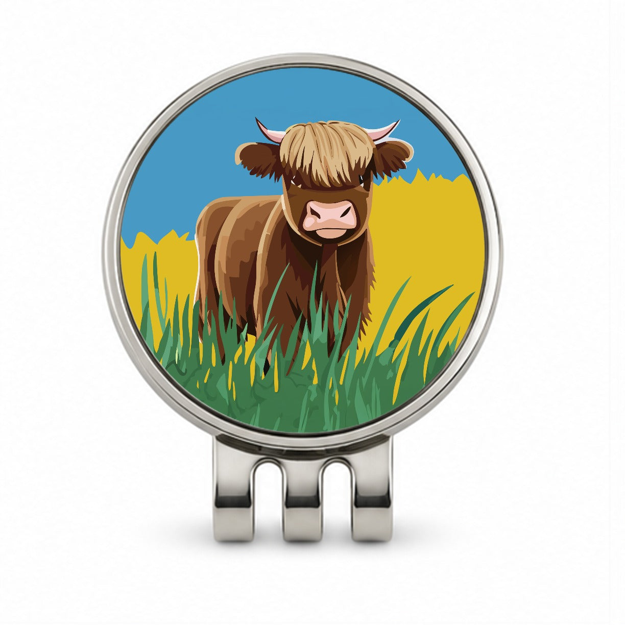 Highland Cow Scruffy Golf Hat Clip with Ball Marker
