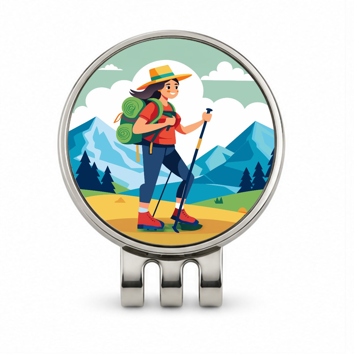 Hiker Hiking Backpacking Woman Golf Hat Clip with Ball Marker