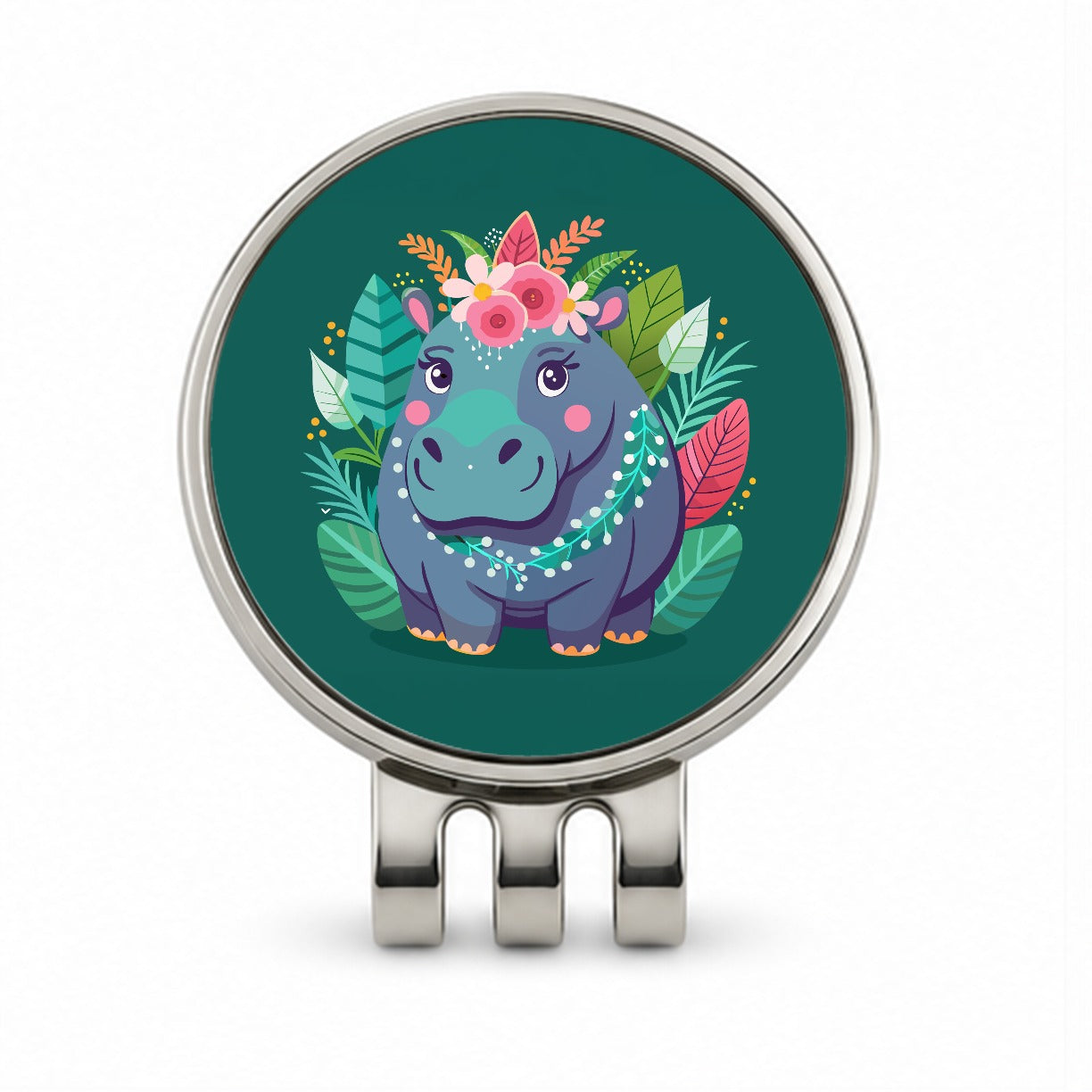 Hippopotamus Floral Flowers Golf Hat Clip with Ball Marker