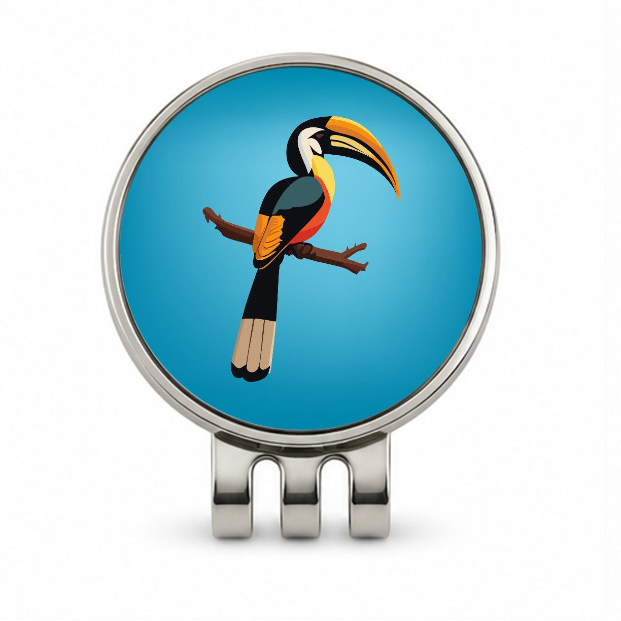 Hornbill Bird on Branch Golf Hat Clip with Ball Marker