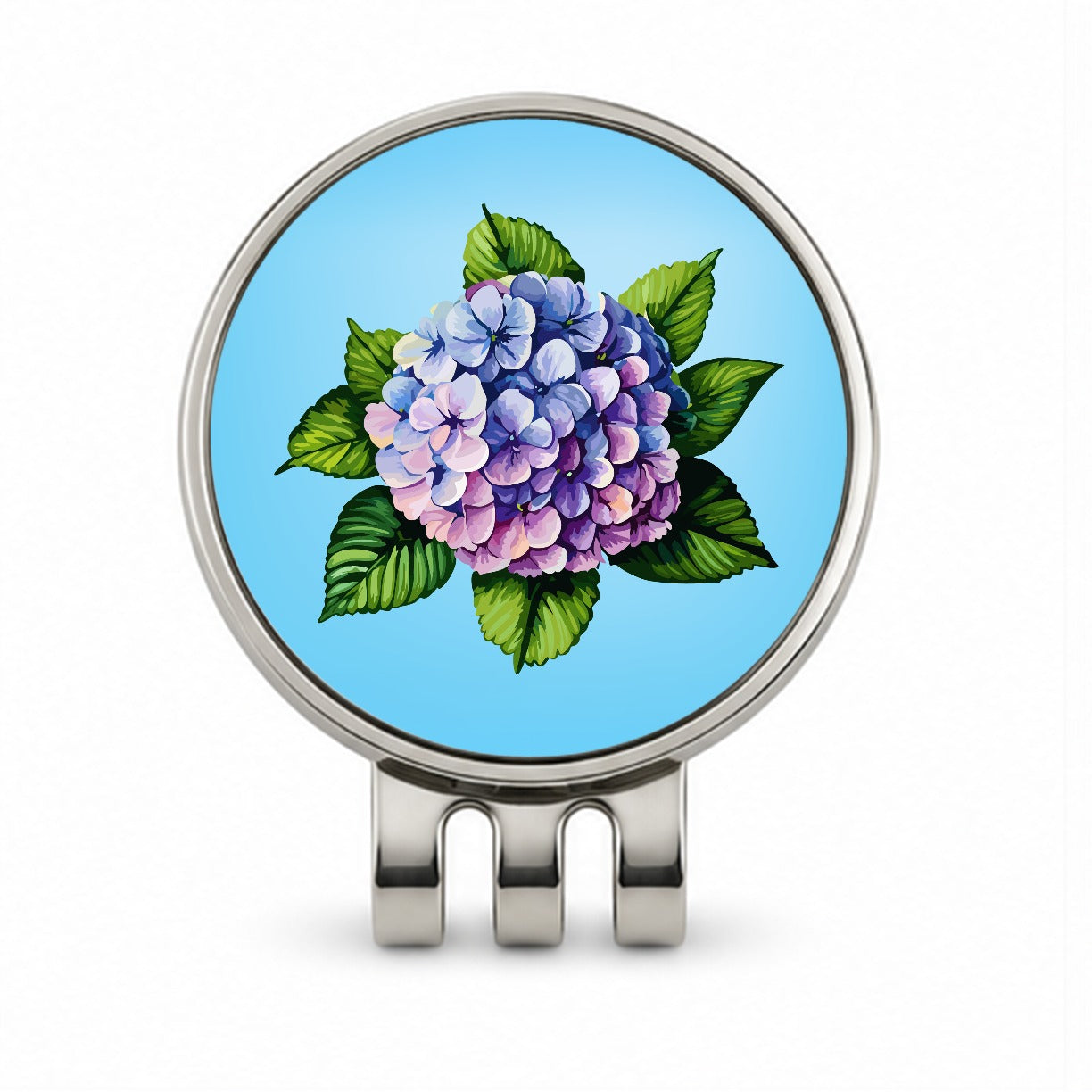 Hydrangea Flower Watercolor Golf Hat Clip with Ball Marker