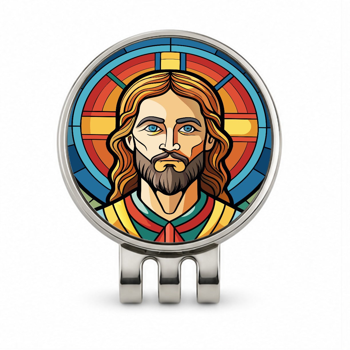 Jesus Stained Glass Christian Religious Catholic Golf Hat Clip with Ball Marker