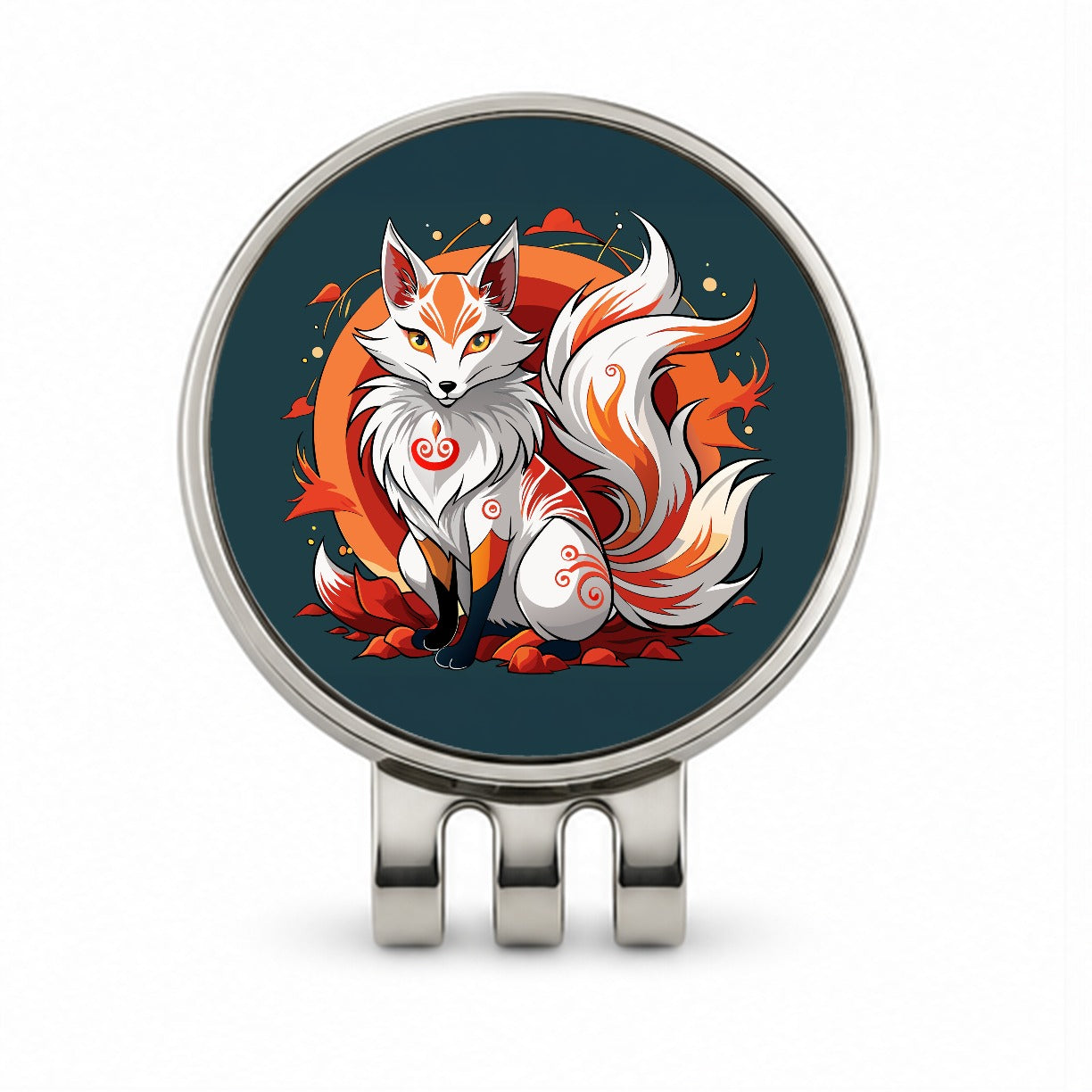 Kitsune Fox Japanese Folklore Golf Hat Clip with Ball Marker