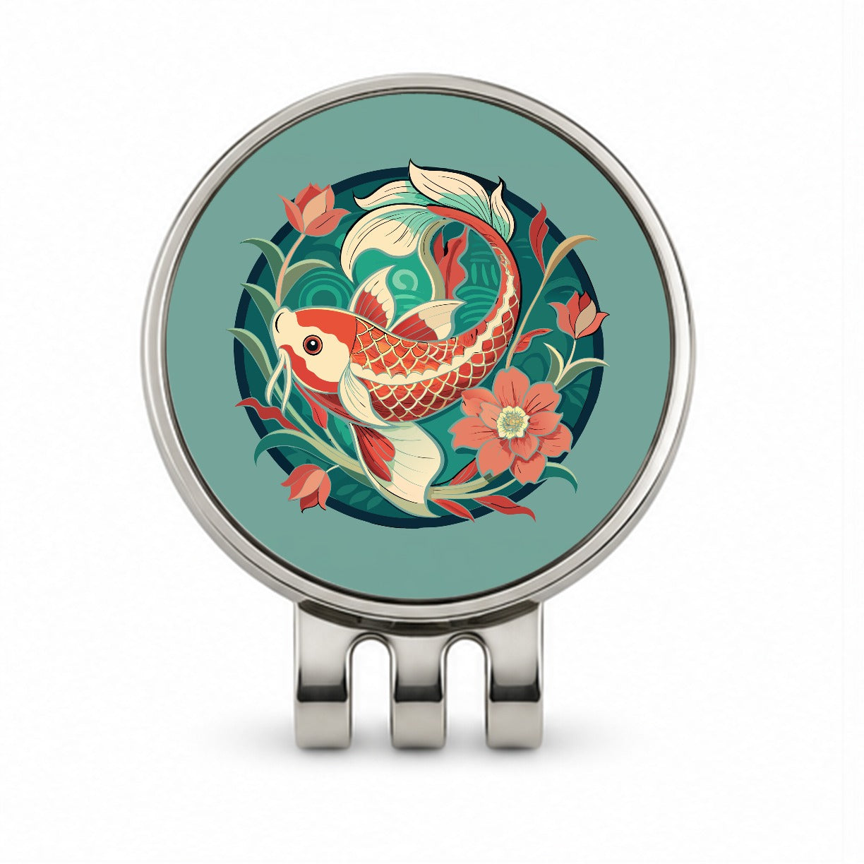 Koi Fish Floral Art Nouveau Flowers Elegant Golf Hat Clip with Ball Marker