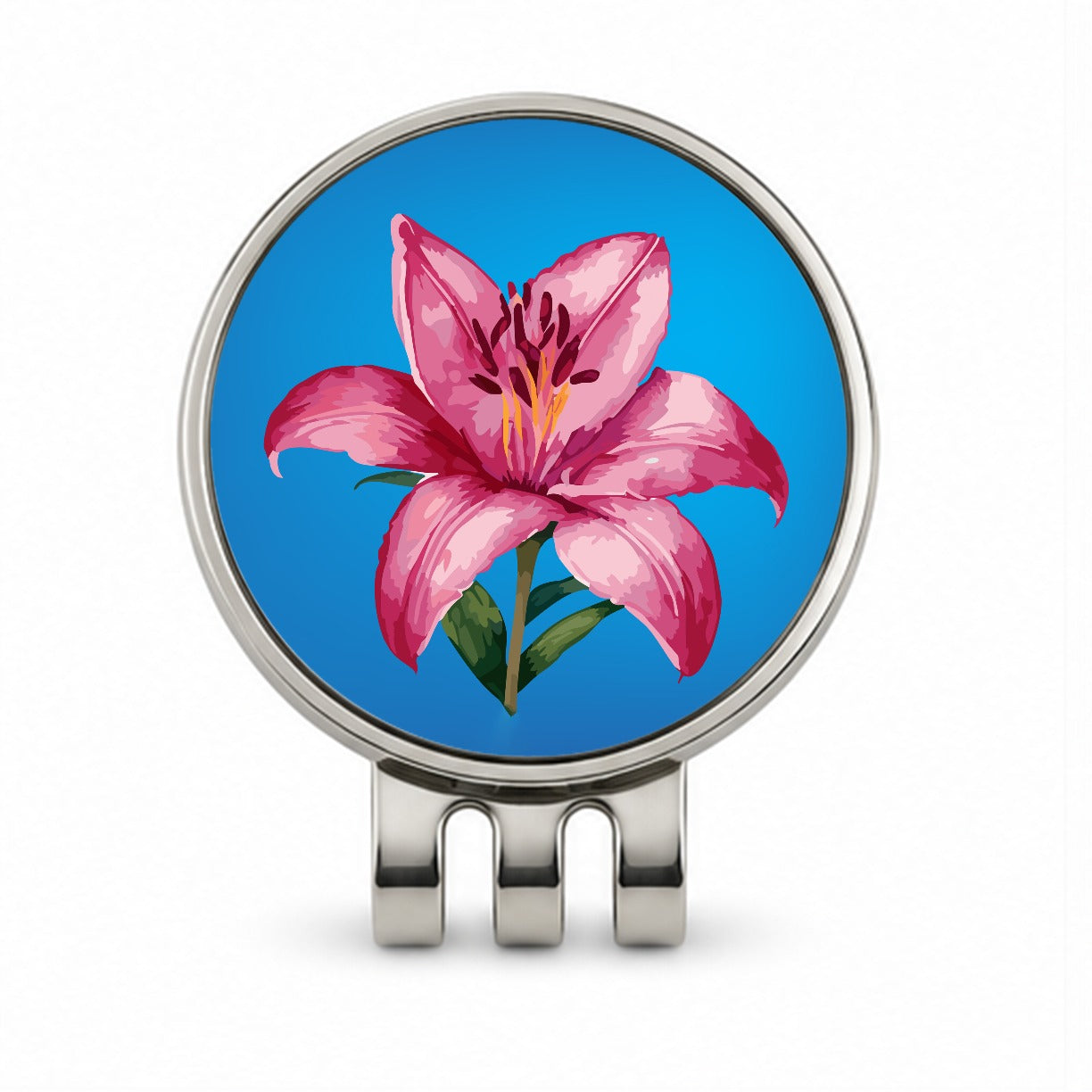 Lily Pink Flower Golf Hat Clip with Ball Marker