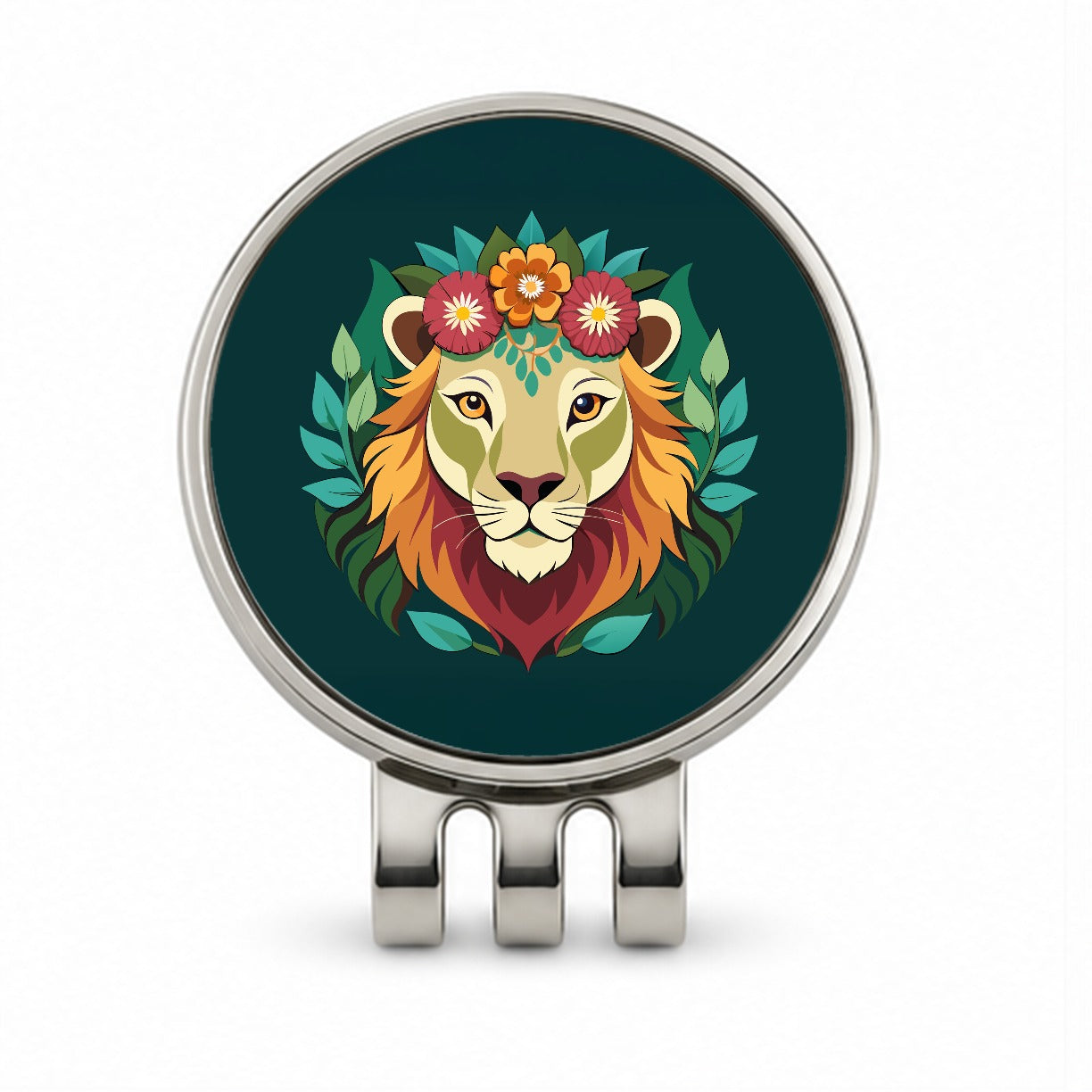 Lion Head Floral Flowers Golf Hat Clip with Ball Marker