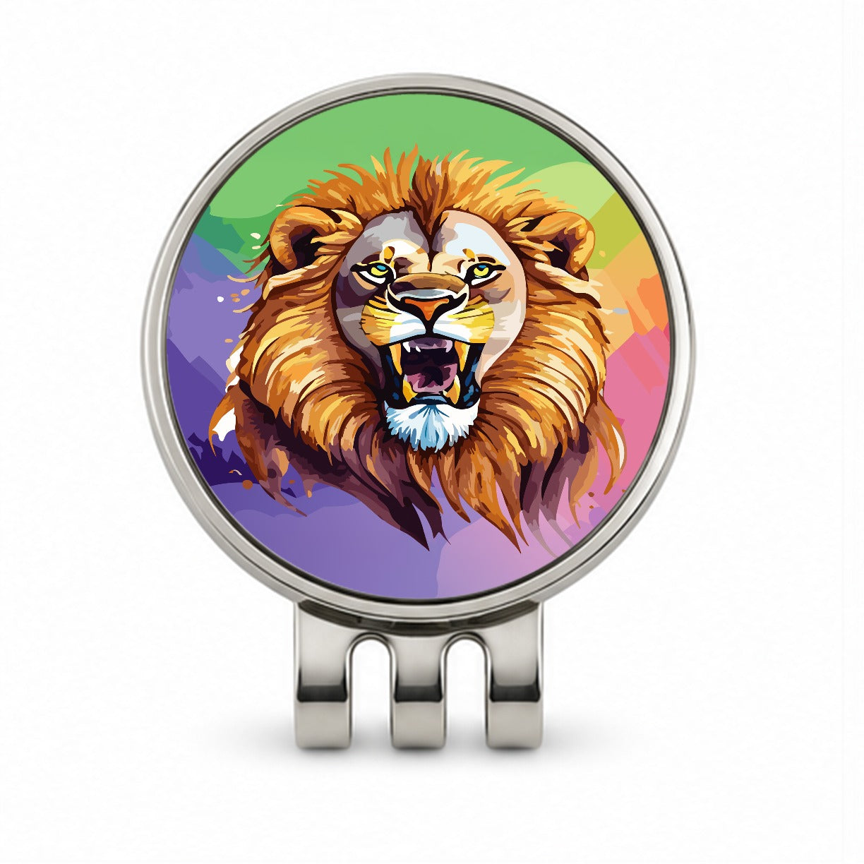 Lion Roaring Male Watercolor Golf Hat Clip with Ball Marker