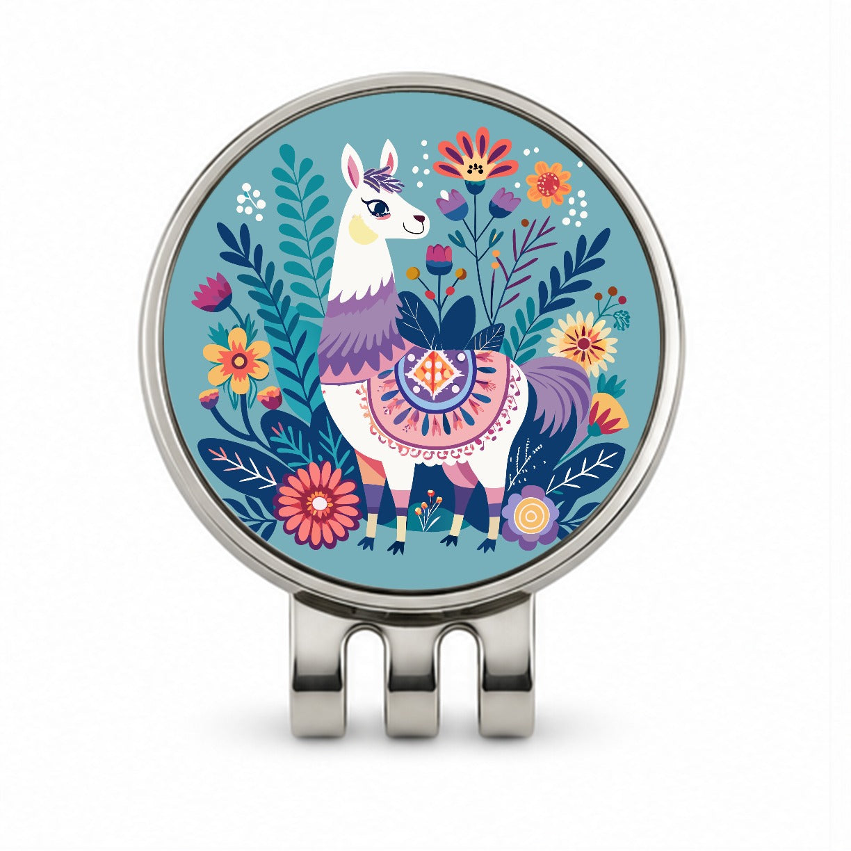 Llama Alpaca Floral Flowers Golf Hat Clip with Ball Marker