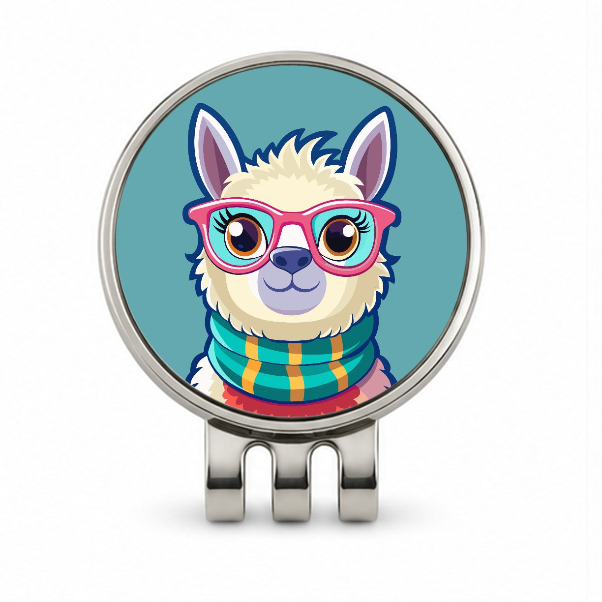 Llama Cute Wearing Glasses Golf Hat Clip with Ball Marker