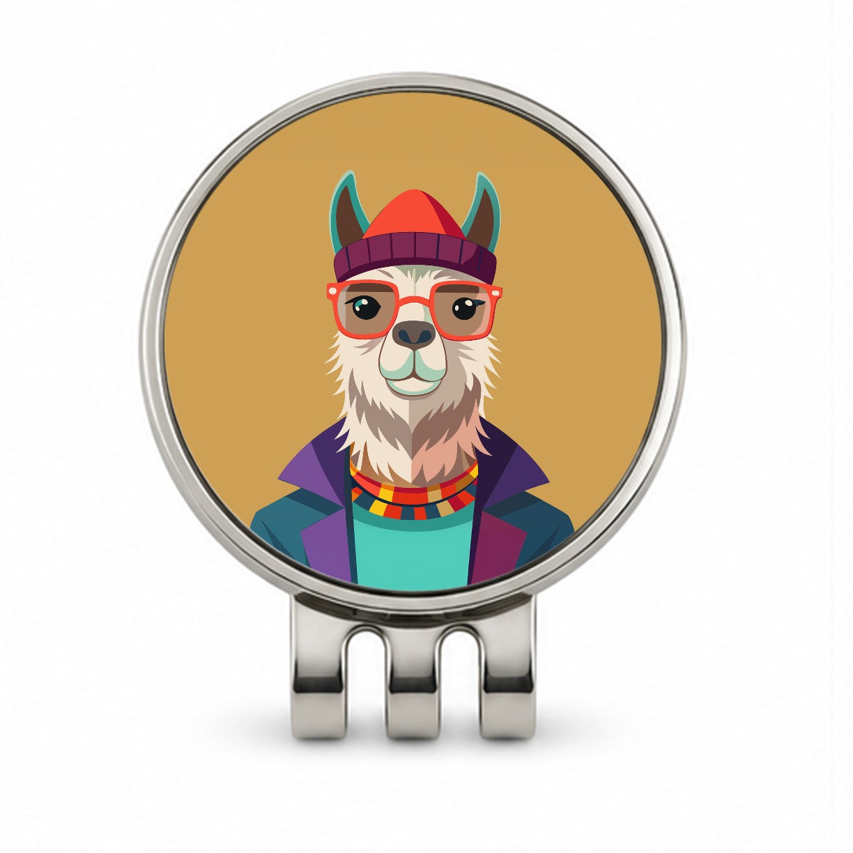 Llama Hipster Funny Wearing Glasses Hat Golf Hat Clip with Ball Marker