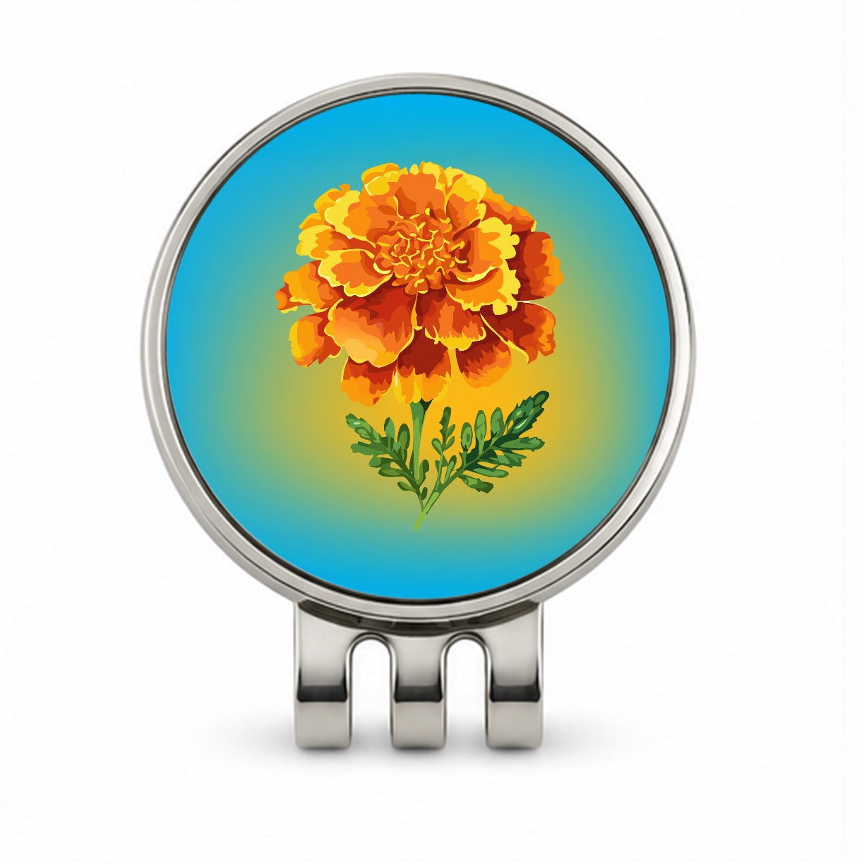 Marigold Flower Watercolor Orange Golf Hat Clip with Ball Marker