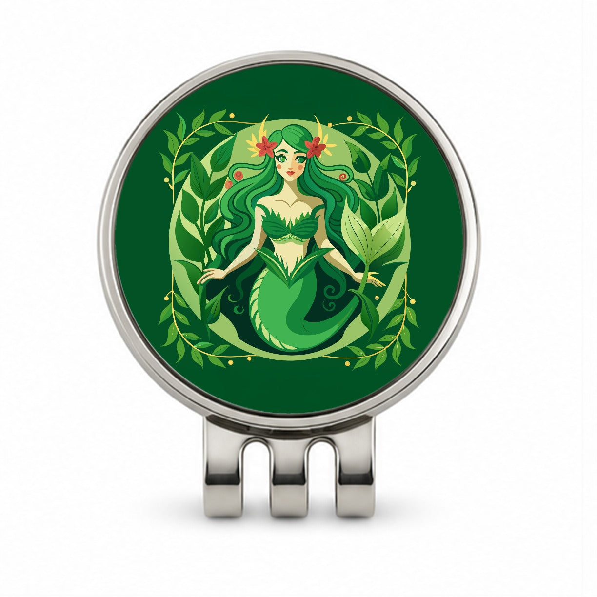 Mermaid Botanical Art Nouveau Golf Hat Clip with Ball Marker