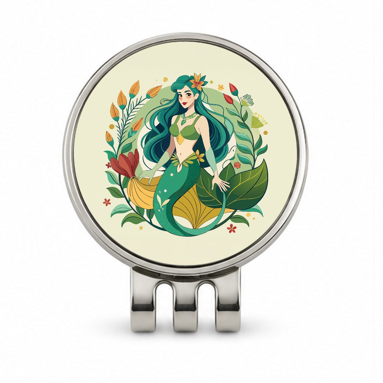 Mermaid Under Sea Botanical Art Nouveau Golf Hat Clip with Ball Marker