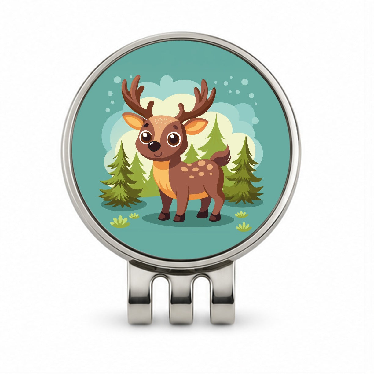 Moose Cute in Forest Golf Hat Clip with Ball Marker