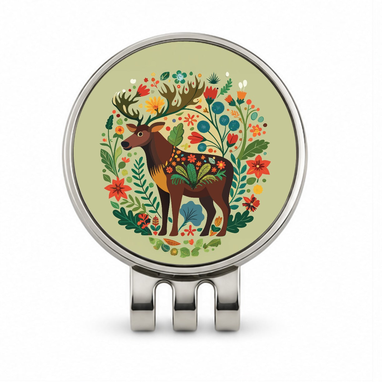 Moose Floral Flowers Golf Hat Clip with Ball Marker