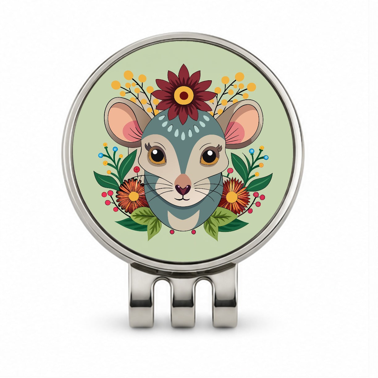 Mouse Floral Flowers Golf Hat Clip with Ball Marker