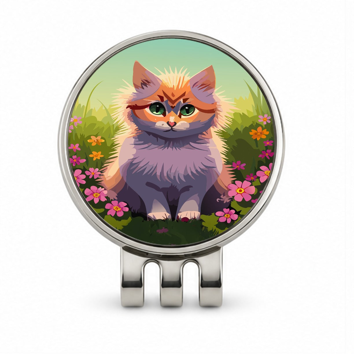 Munchkin Cat in Flower Garden Golf Hat Clip with Ball Marker
