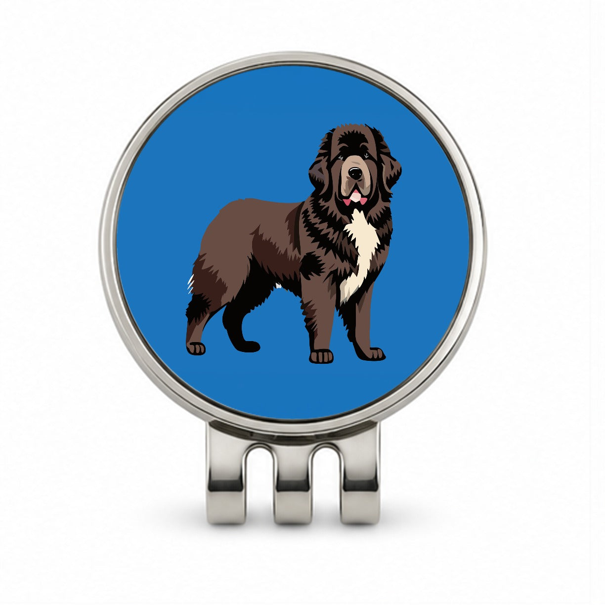 Newfoundland Dog Standing Golf Hat Clip with Ball Marker