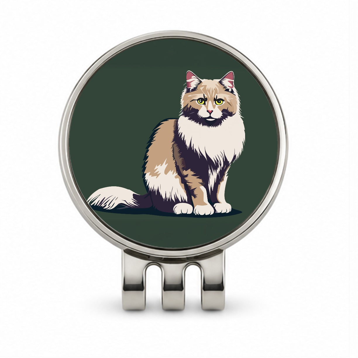 Norwegian Forest Cat Sitting Golf Hat Clip with Ball Marker