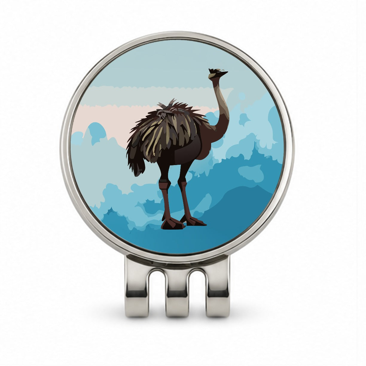 Ostrich Large Bird Standing Golf Hat Clip with Ball Marker