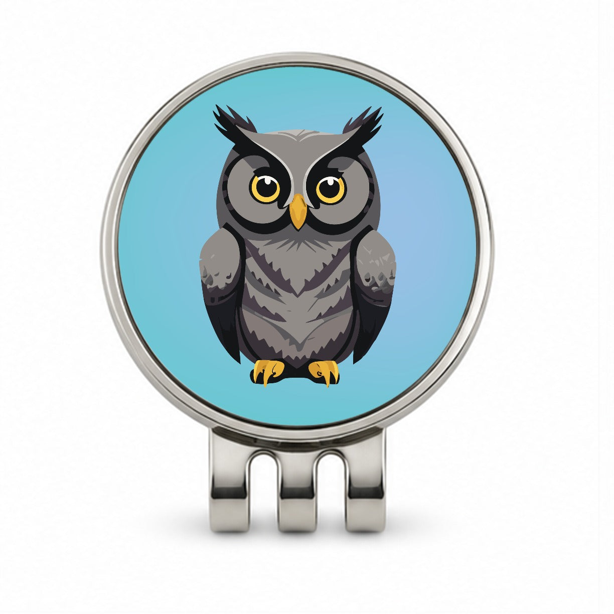 Owl Gray Staring Golf Hat Clip with Ball Marker