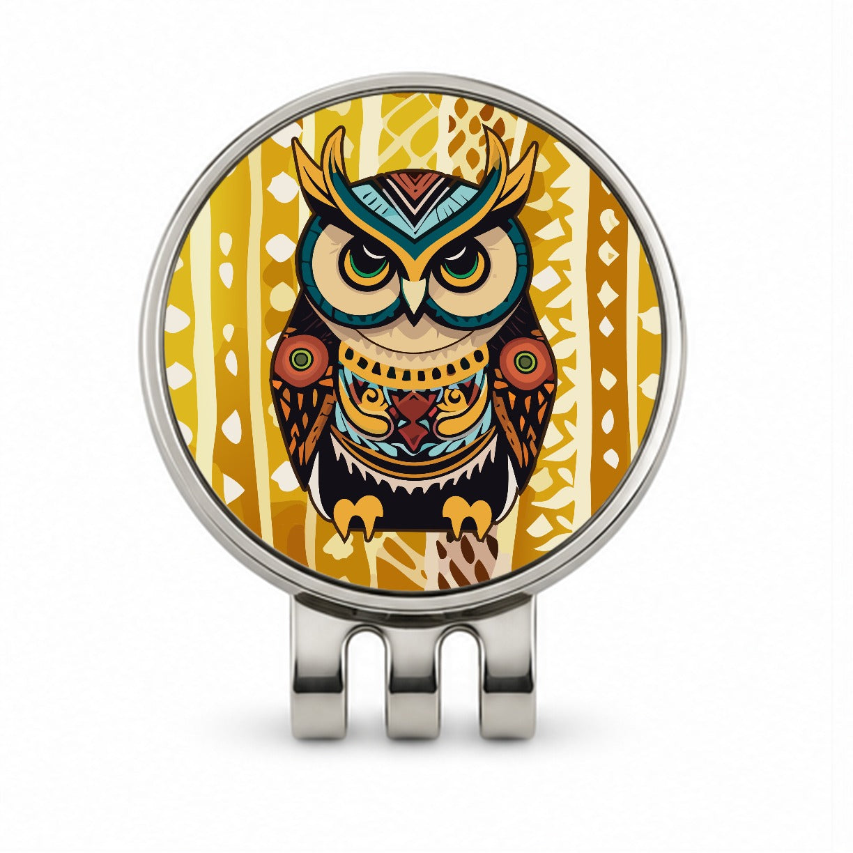 Owl Tribal Colorful Bird Golf Hat Clip with Ball Marker