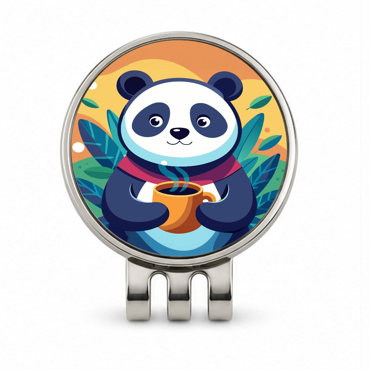 Panda Drinking Coffee Golf Hat Clip with Ball Marker