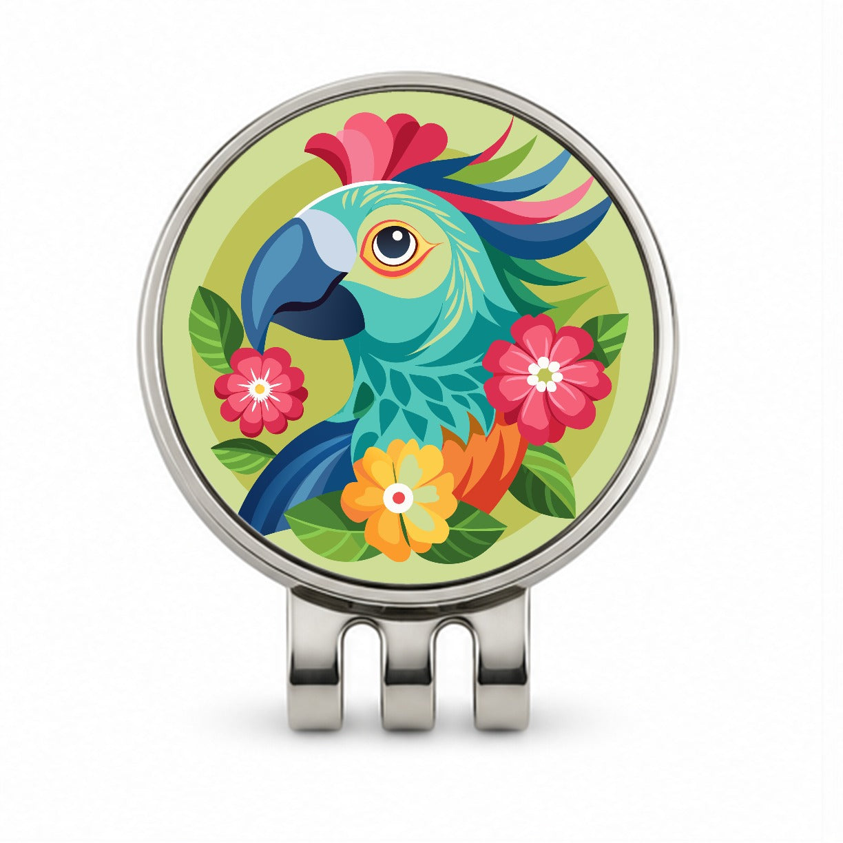 Parrot Bird Floral Flowers Golf Hat Clip with Ball Marker