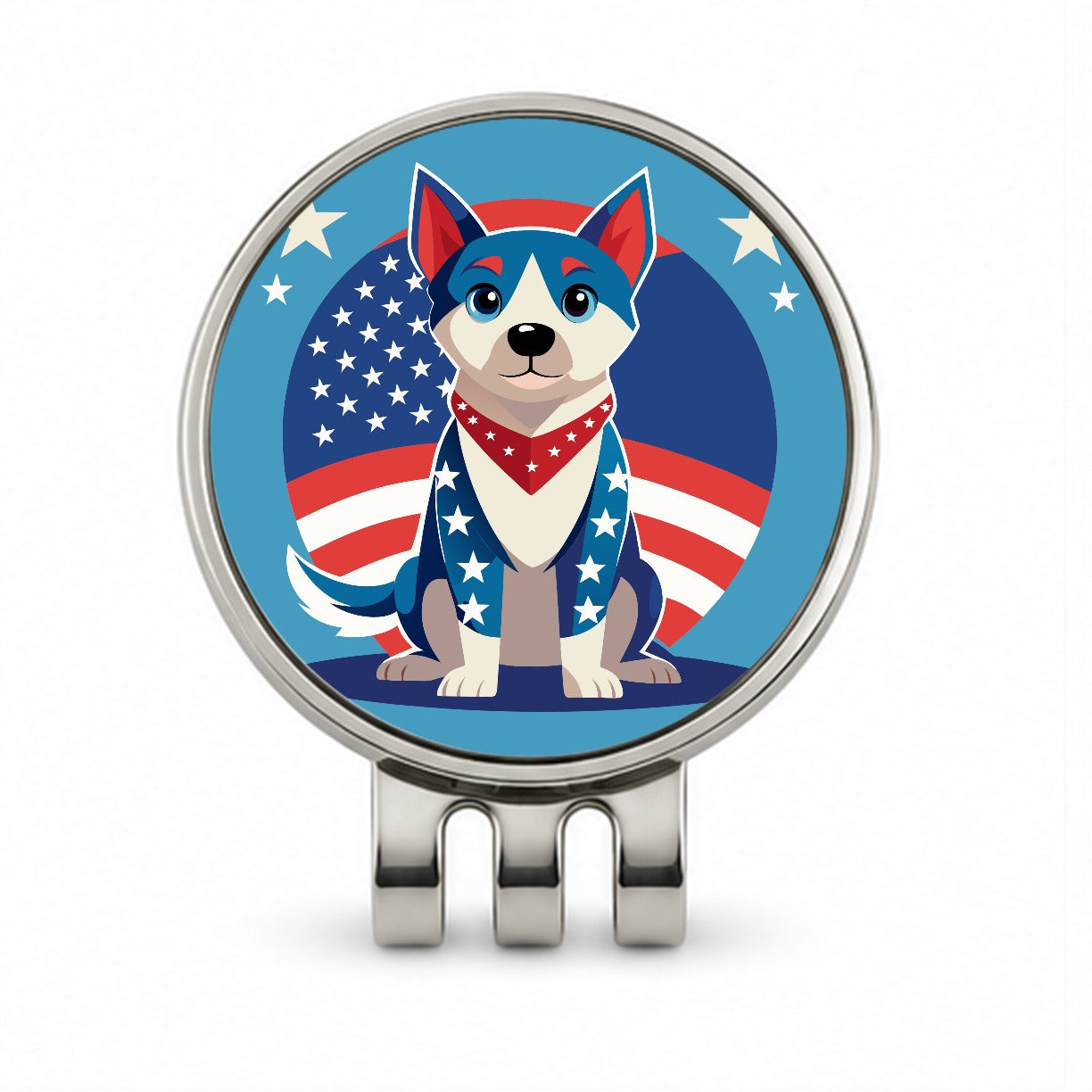 Patriotic Dog USA Golf Hat Clip with Ball Marker