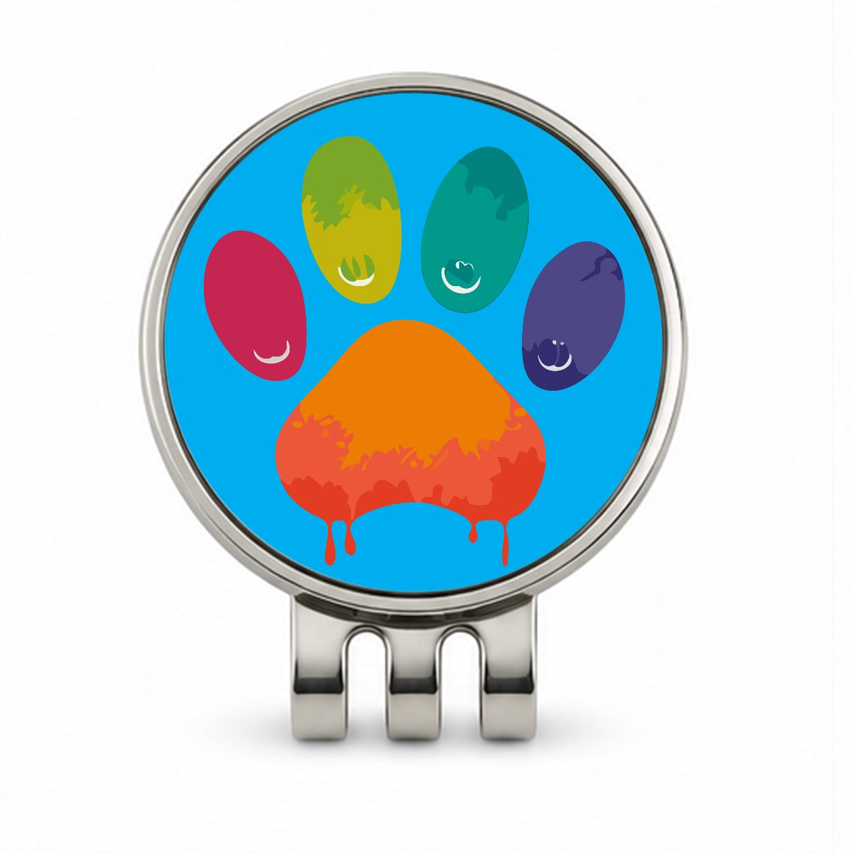 Paw Print Rainbow Dogs Cats Golf Hat Clip with Ball Marker